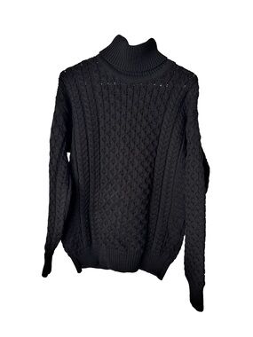 THE IRISH STORE NWT Merino Wool Cable Knit Roll Neck Pullover Sweater Black S